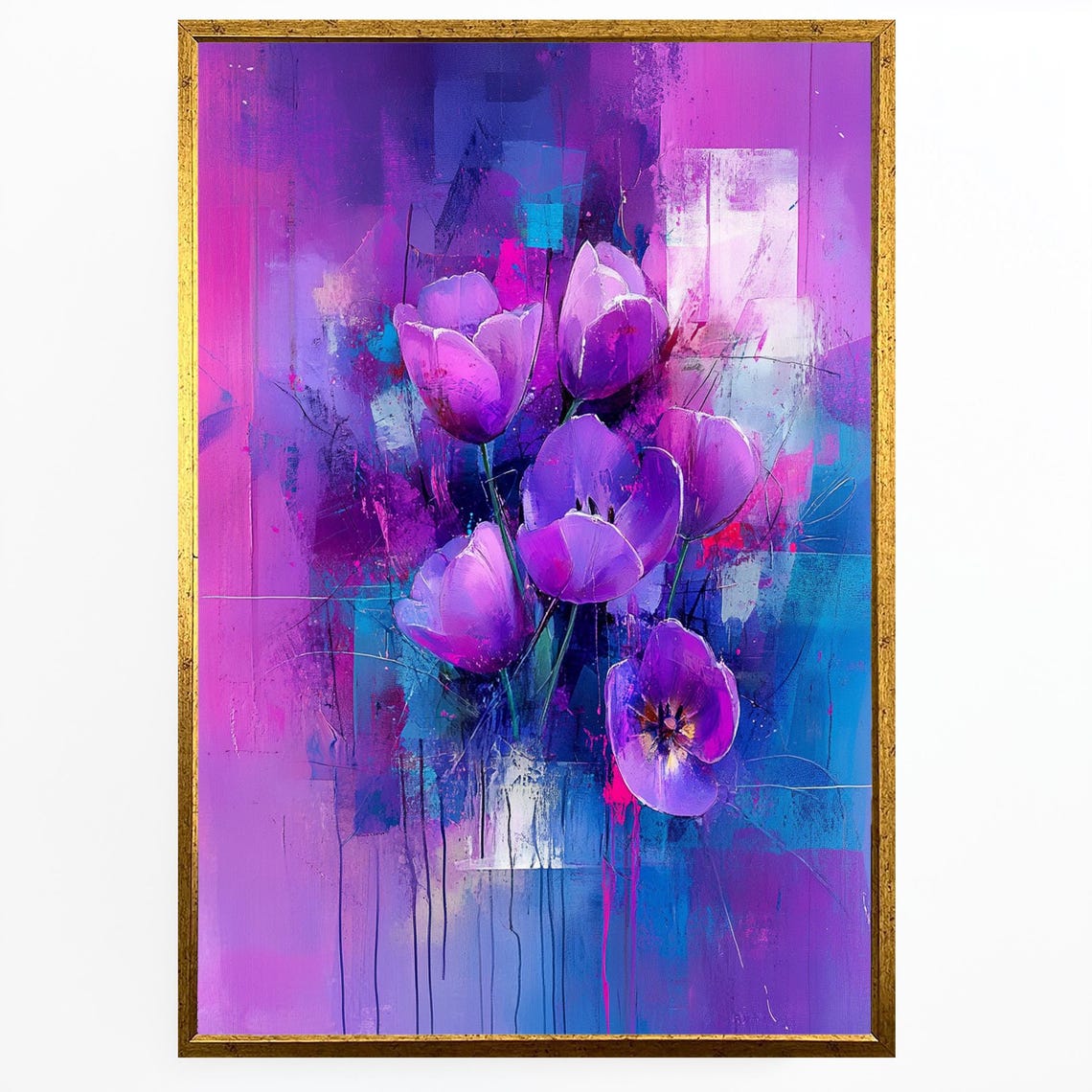 Abstract Purple Tulips Vibrant Floral Painting Modern Bold Wall Art - Image 4