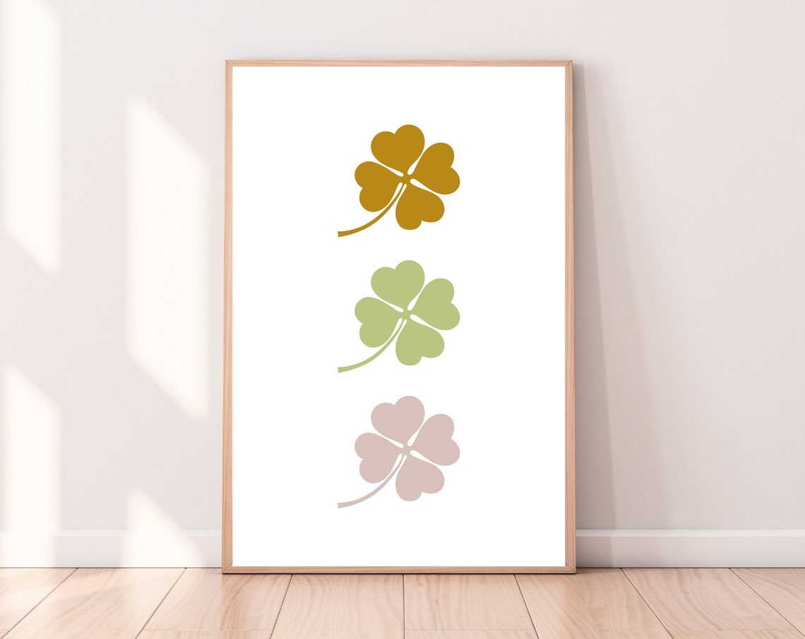 Boho Shamrock Trio Minimal St Patricks Day Gold Sage Wall Art - Image 5