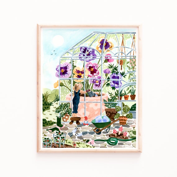 Greenhouse Garden Pansy Watercolor Art Print