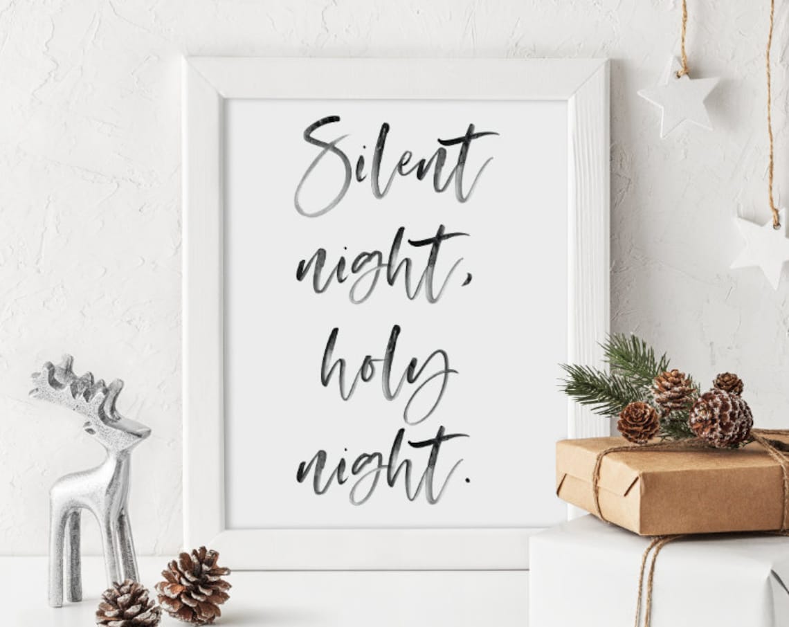 Silent Night Holy Night Christmas Hand Lettered Holiday Wall Art Print