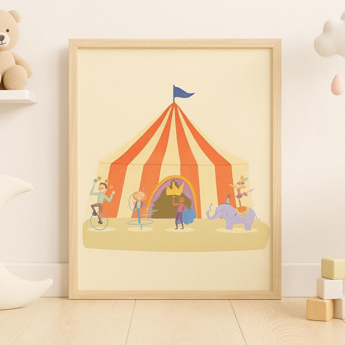 Whimsical Circus Print Elephant Ballerina Carnival Nursery Art