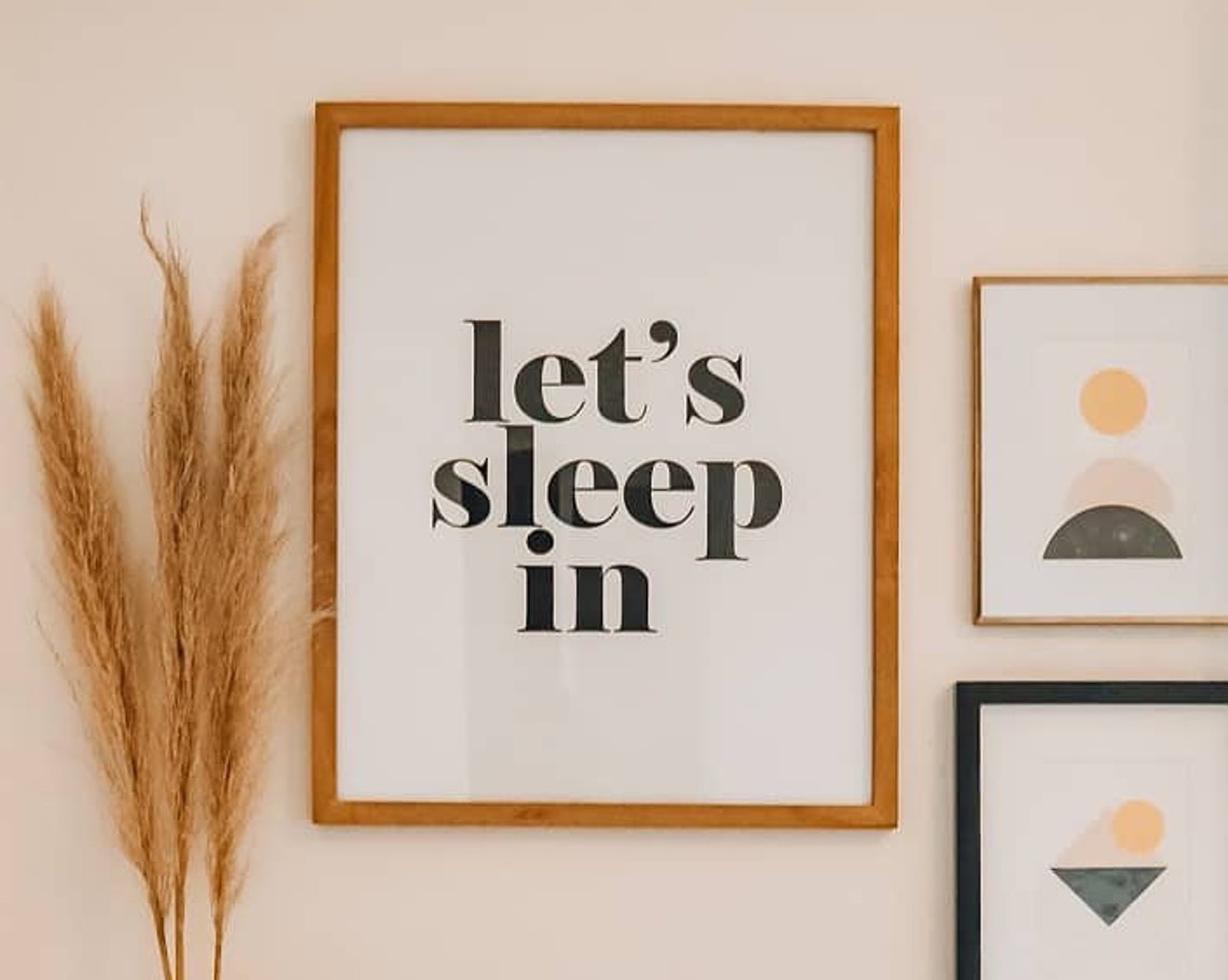 Let's Sleep In Cozy Soft Minimalist Modern Bedroom Quote Poster - Image 2