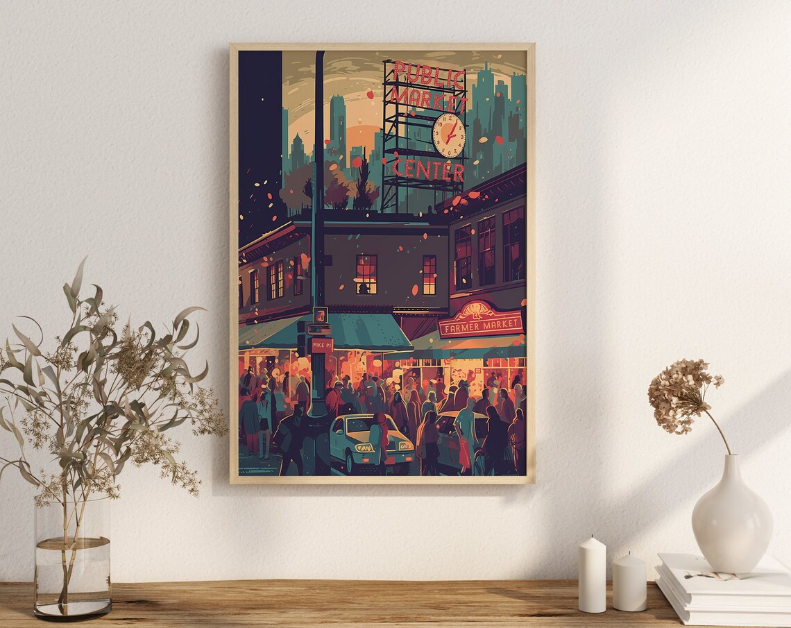 Pike Place Market Seattle Travel Poster, Landmark