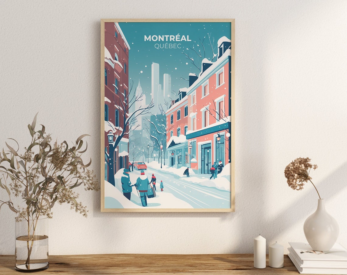 Montreal Snowy Winter Street Plateau Mont Royal Quebec Poster