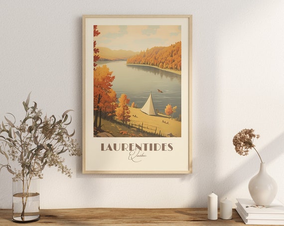Print Laurentides Poster Scenic Nature Views Wall Decor Laurentian Mountains Art Hike Canada Walk Fall Tree Vintage
