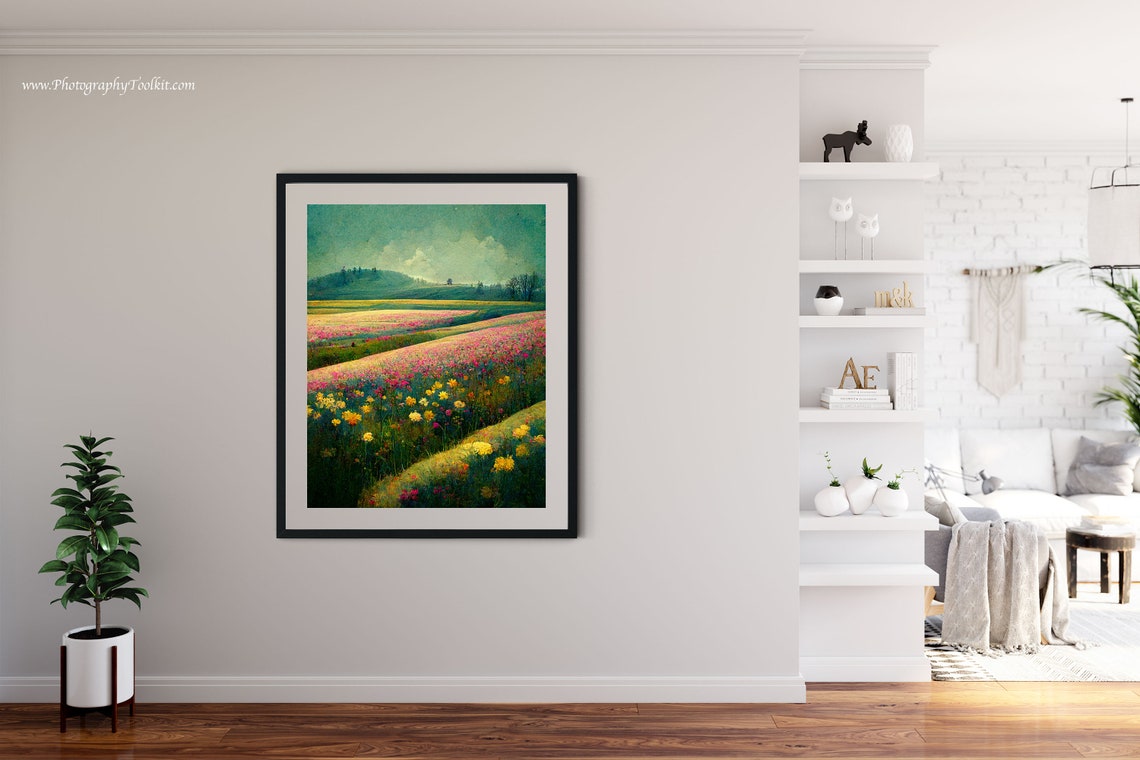 Pink and Yellow Wildflower Fields Stretching to the Horizon Poster - Image 4