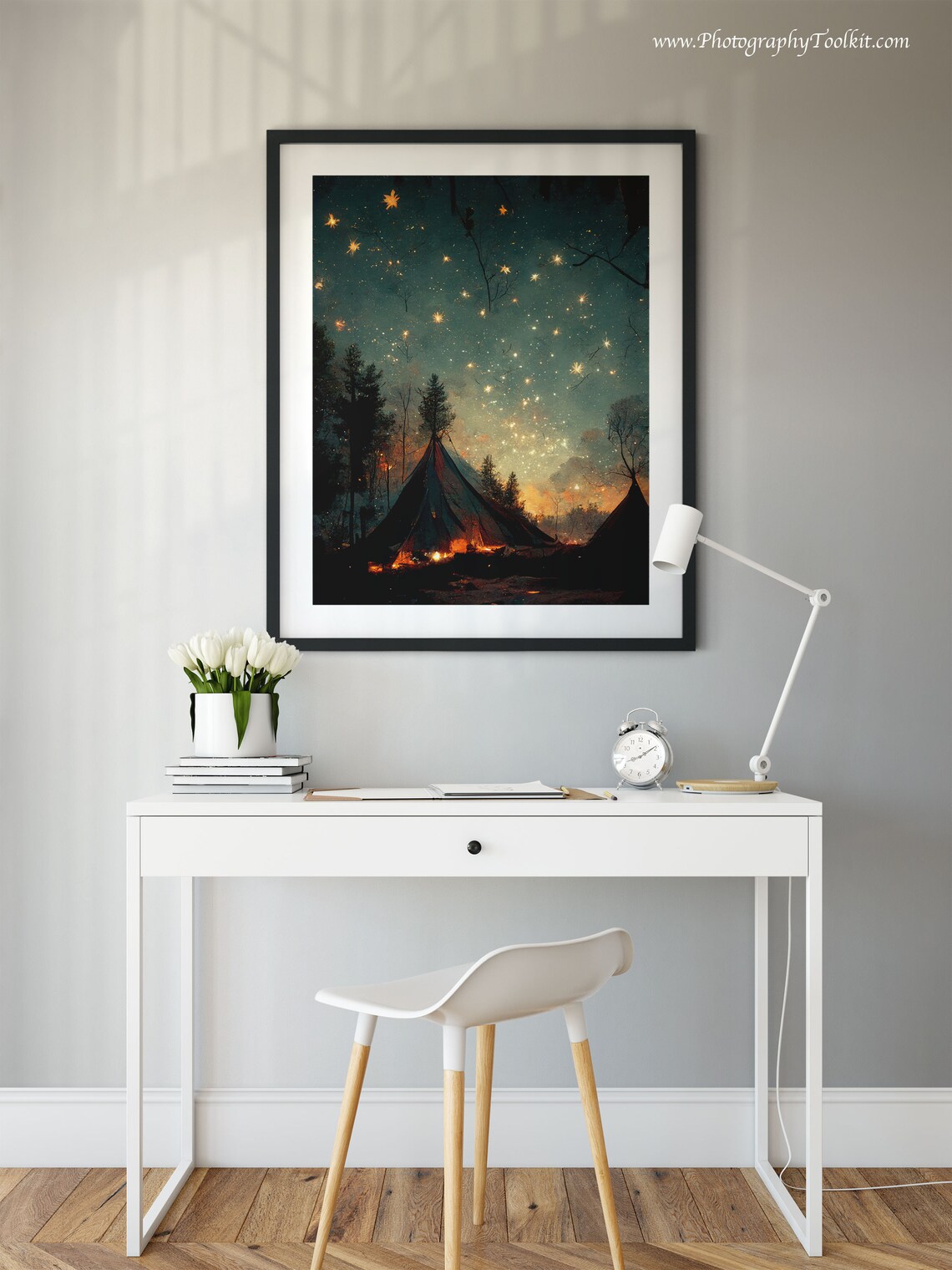 Camping At Night Campfire Art Print, Cabin Decor - Image 2