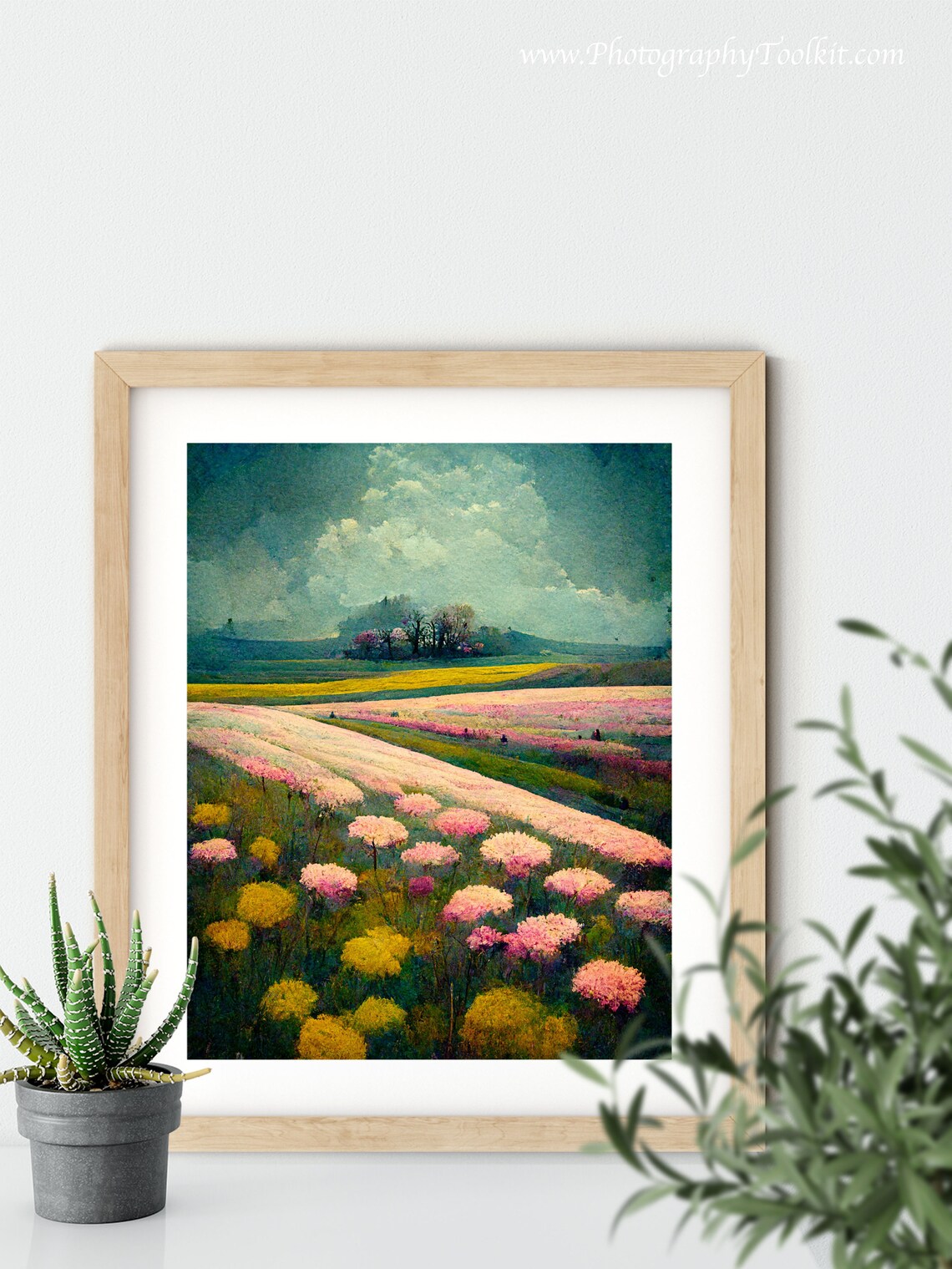Pink and Yellow Wildflowers Blanketing Rolling Hills Colorful Poster - Image 5