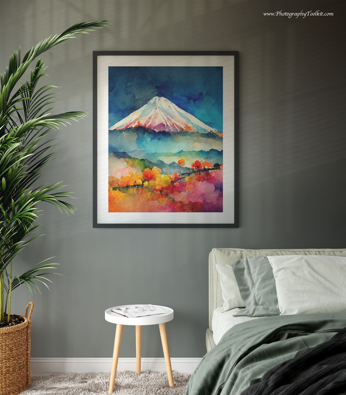 Mount Fuji Snowy Peak Autumn Colors Watercolor Japan Landscape Poster - Image 3