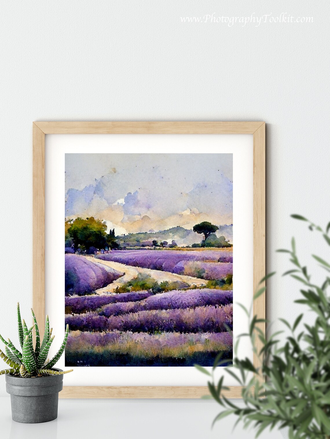 Winding Path Through Purple Lavender Fields Watercolor Landscape Poster - Image 5