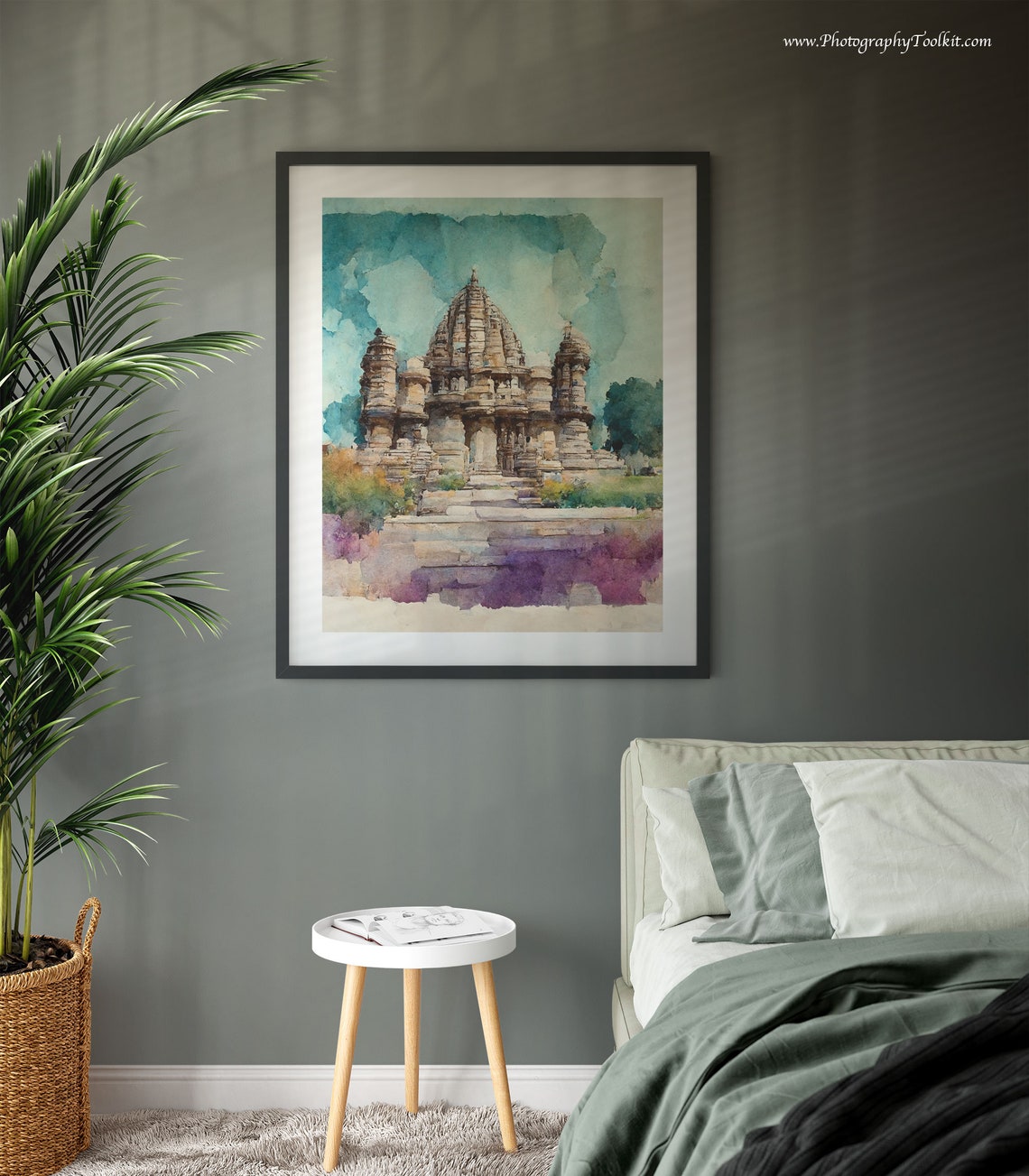 Khajuraho India Ancient Stone Temple Watercolor Teal Sky Poster - Image 3