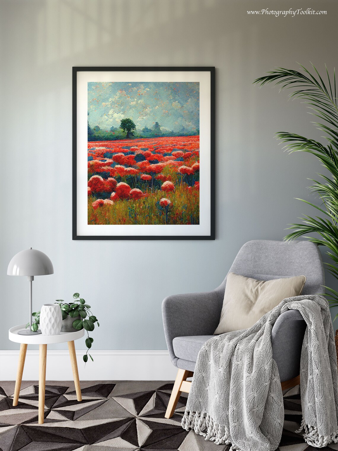 Poppy Fields Print, Monet-Style Farmhouse Landscape - Image 6