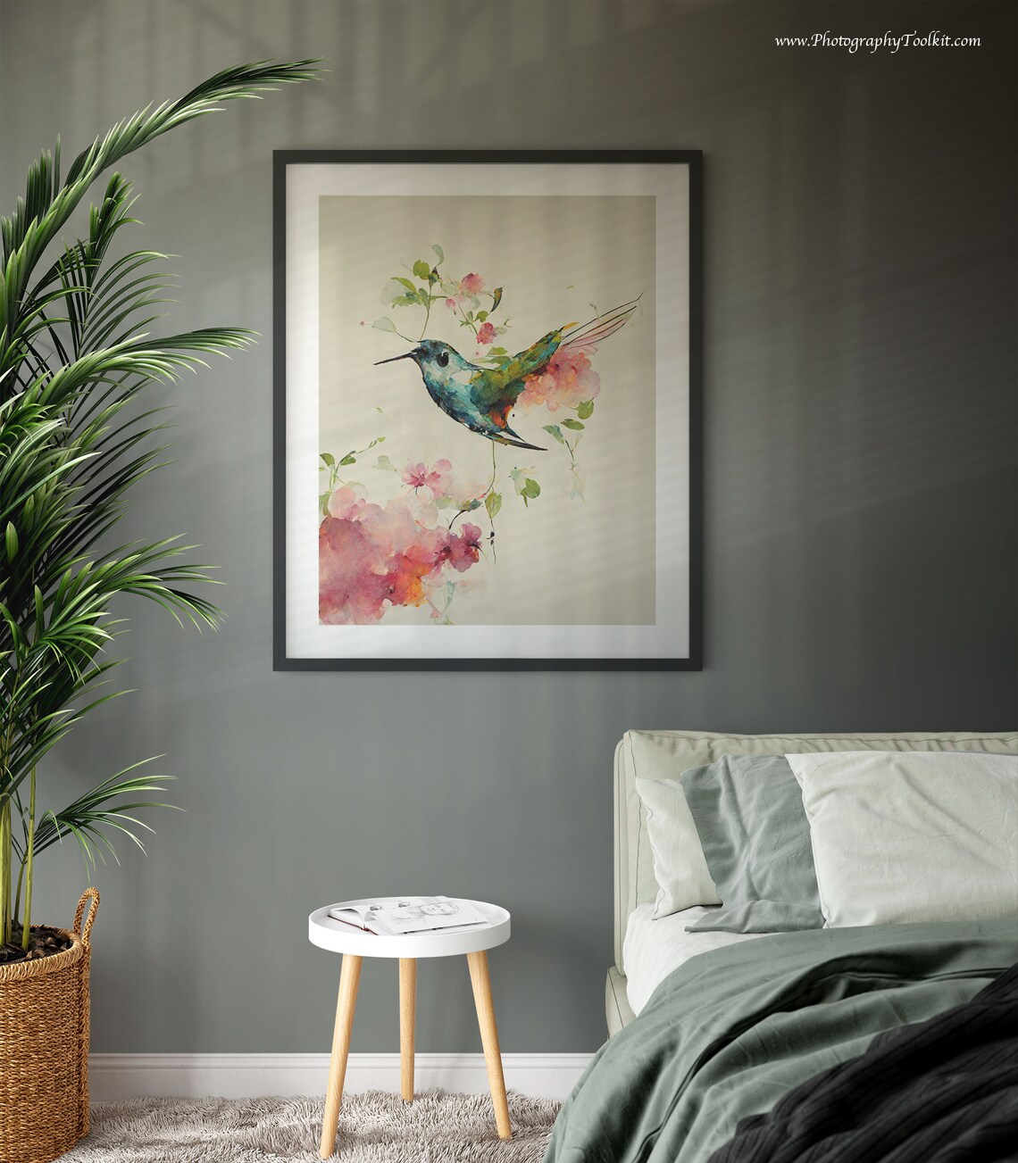 Hummingbird Pink Blossoms Delicate Spring Watercolor Scenic Poster - Image 3