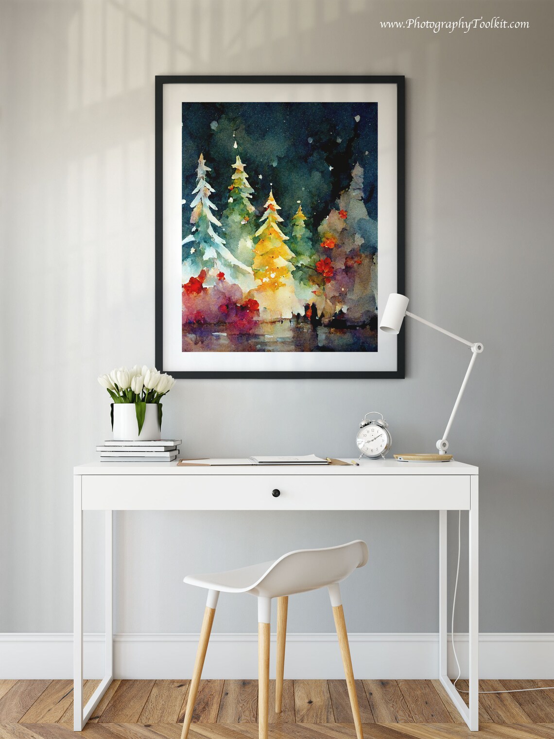 Christmas Trees Holiday Watercolor Landscape Art Print - Image 2