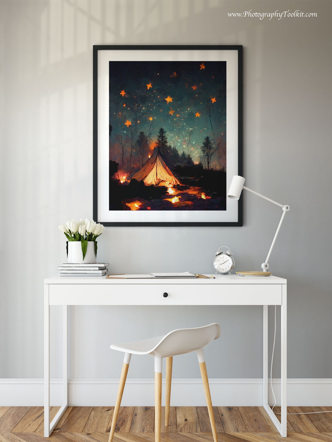 Night Camping Tent Campfire Starry Sky Outdoor Adventure Poster - Image 2
