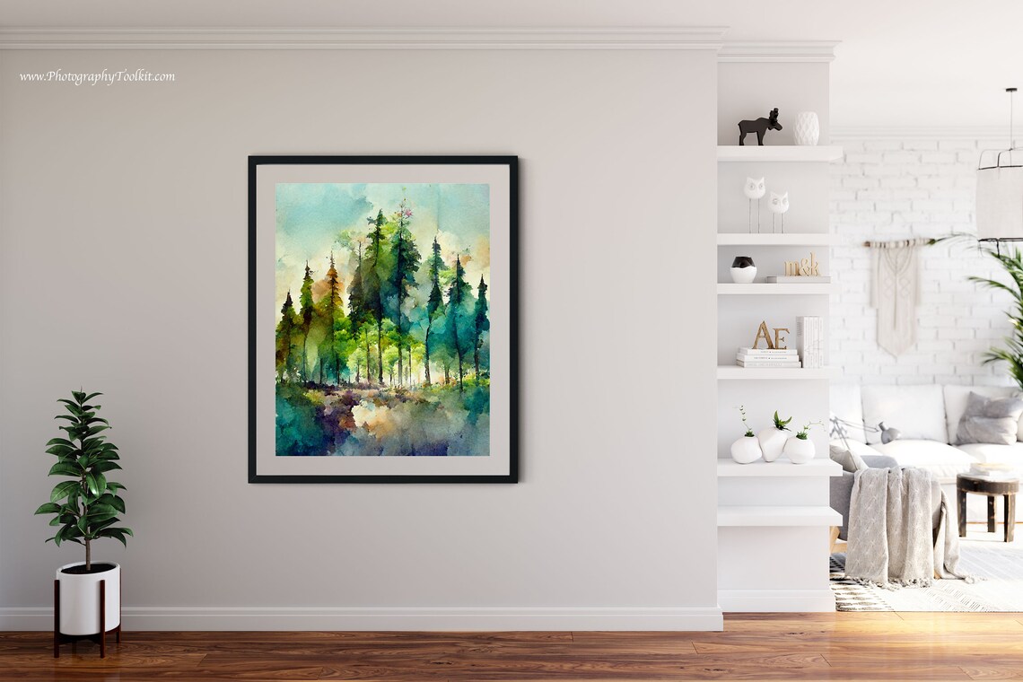 Watercolor Forest Winter Landscape Art Print - Image 4