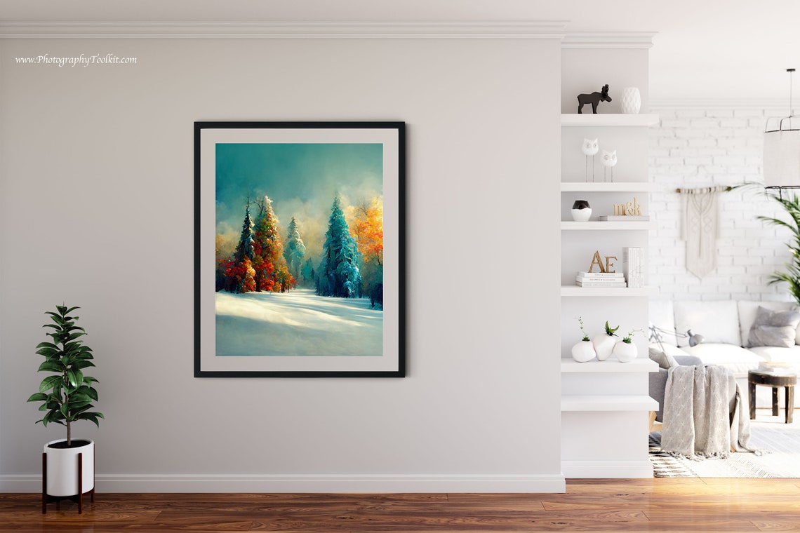 Snowy Winter Forest Landscape Snow Covered Trees Painting Poster - Image 4