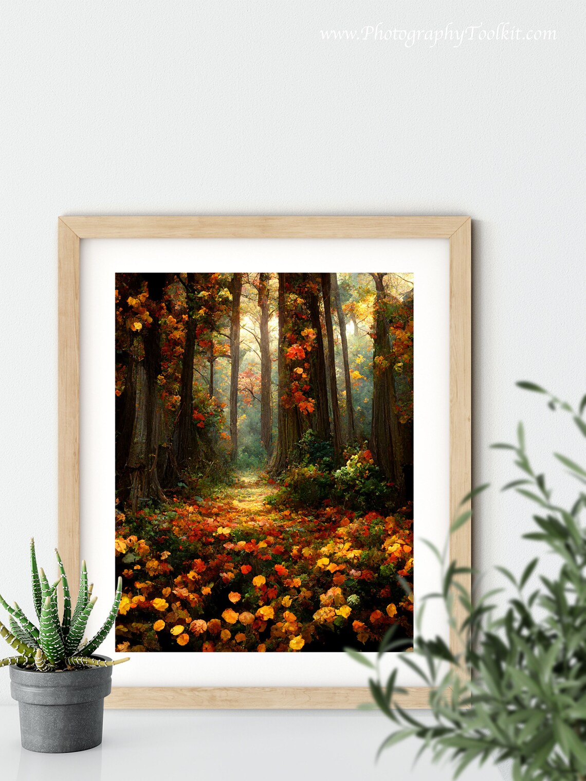 Autumn Woodland Trail Fall Foliage Sunlit Forest Floor Landscape Print - Image 5