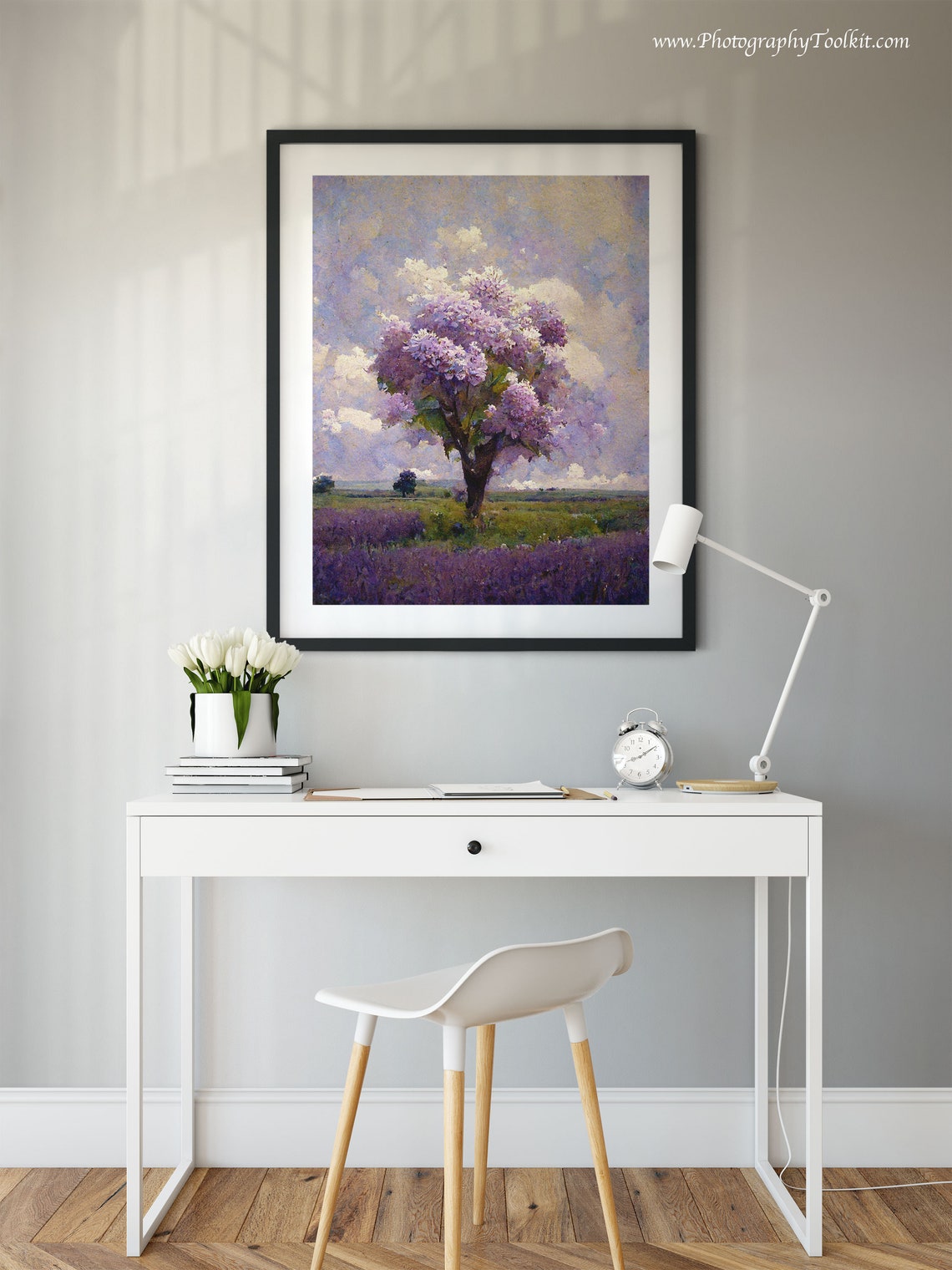 Solitary Flowering Tree Lavender Field Impressionist Wall Art - Image 2