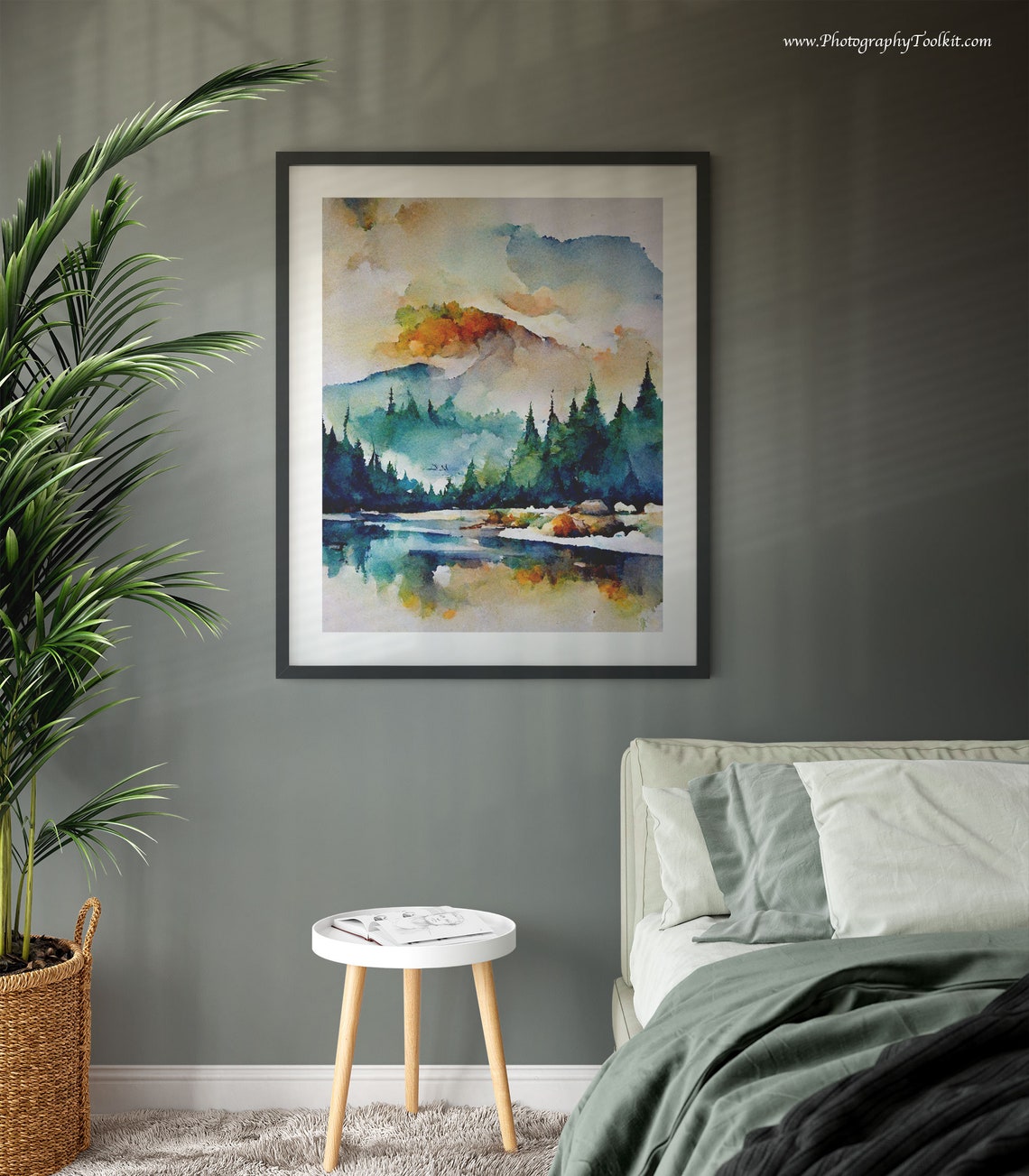 Mountain Lake Pines Watercolor Sunset Scenic Nature View Poster - Image 4