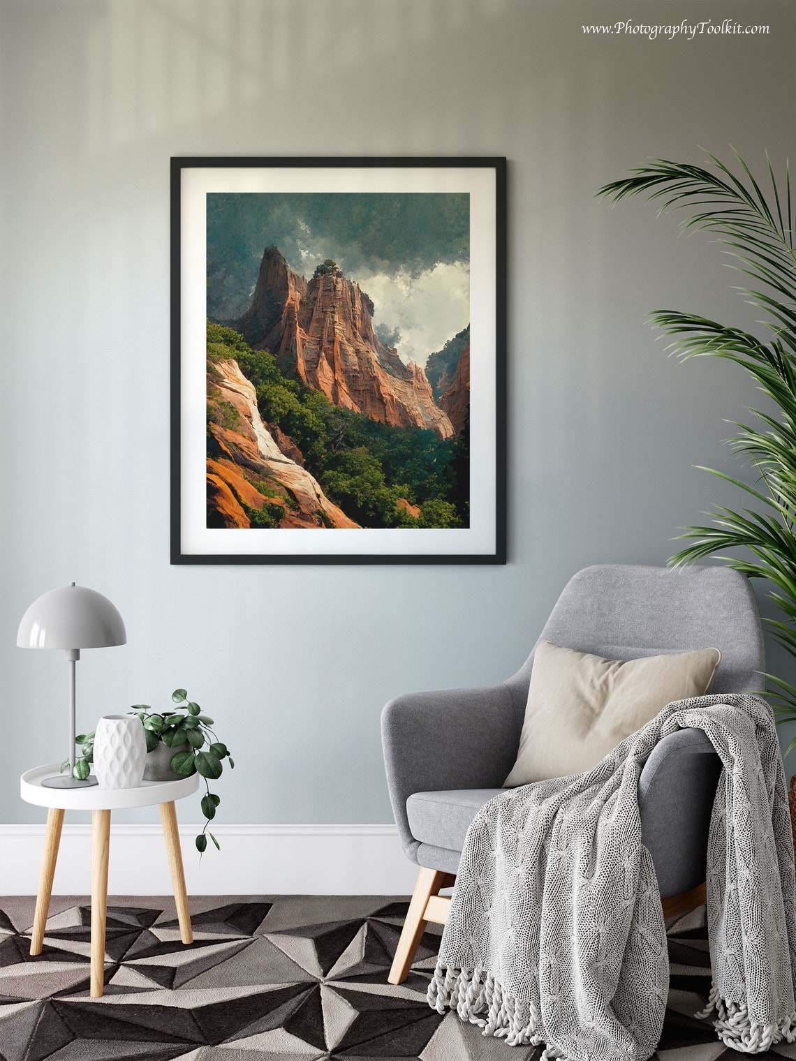Zion Red Rock Spire Wall Art Lush Green Valley Dramatic Clouds Scenery - Image 6