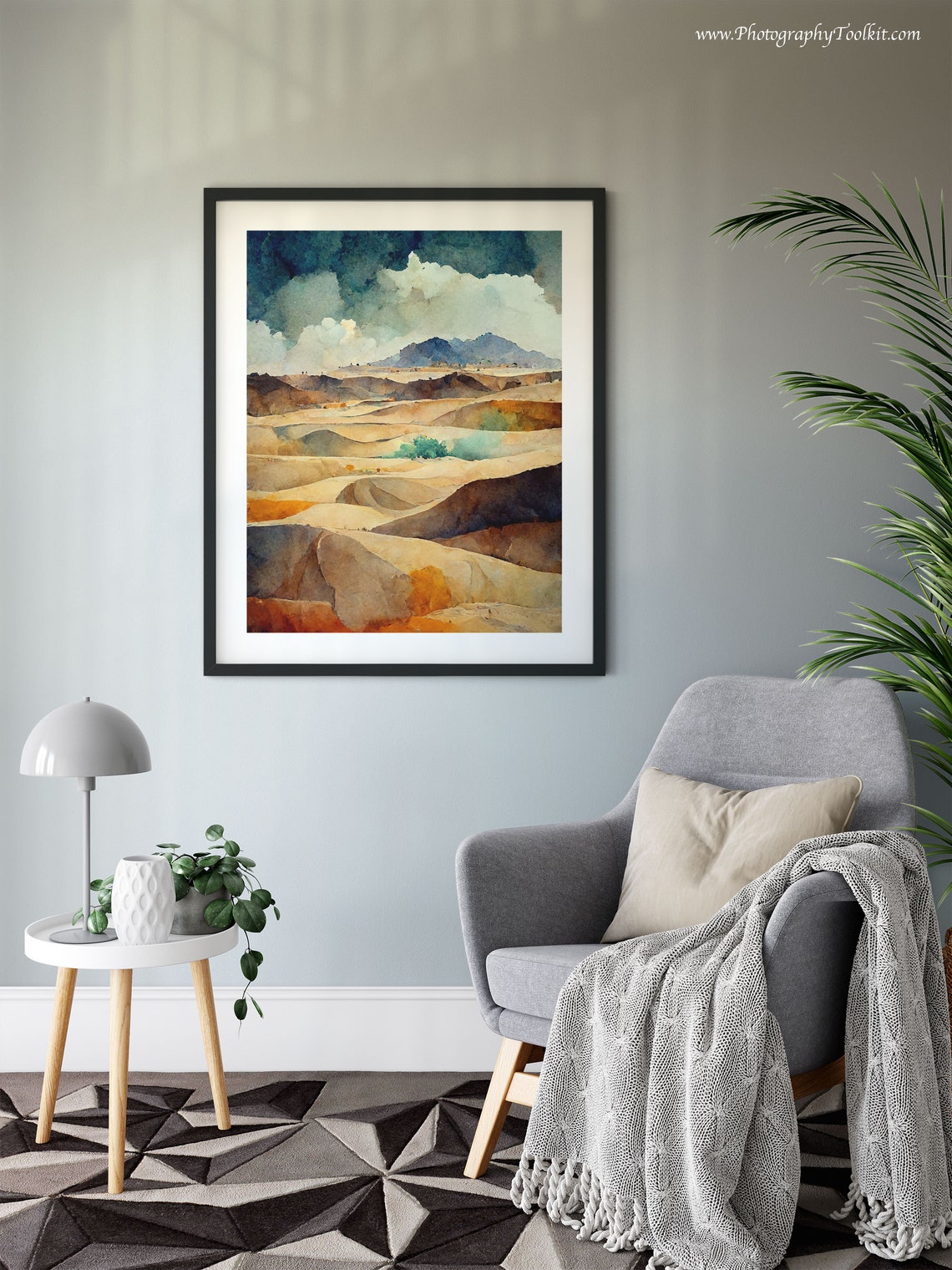Desert Dunes Storm Sky Moody Watercolor Landscape Scenic Poster - Image 6