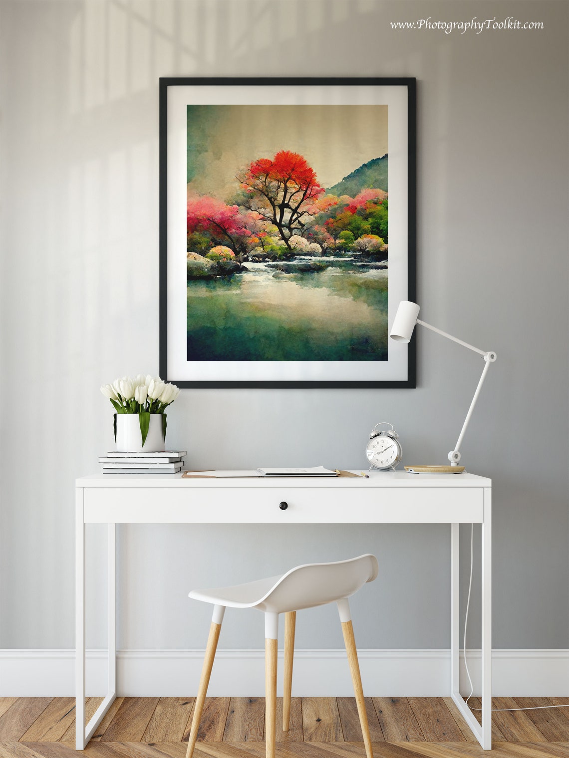 Japanese Autumn Maple River Mountain Watercolor Serene Travel Poster - Image 2