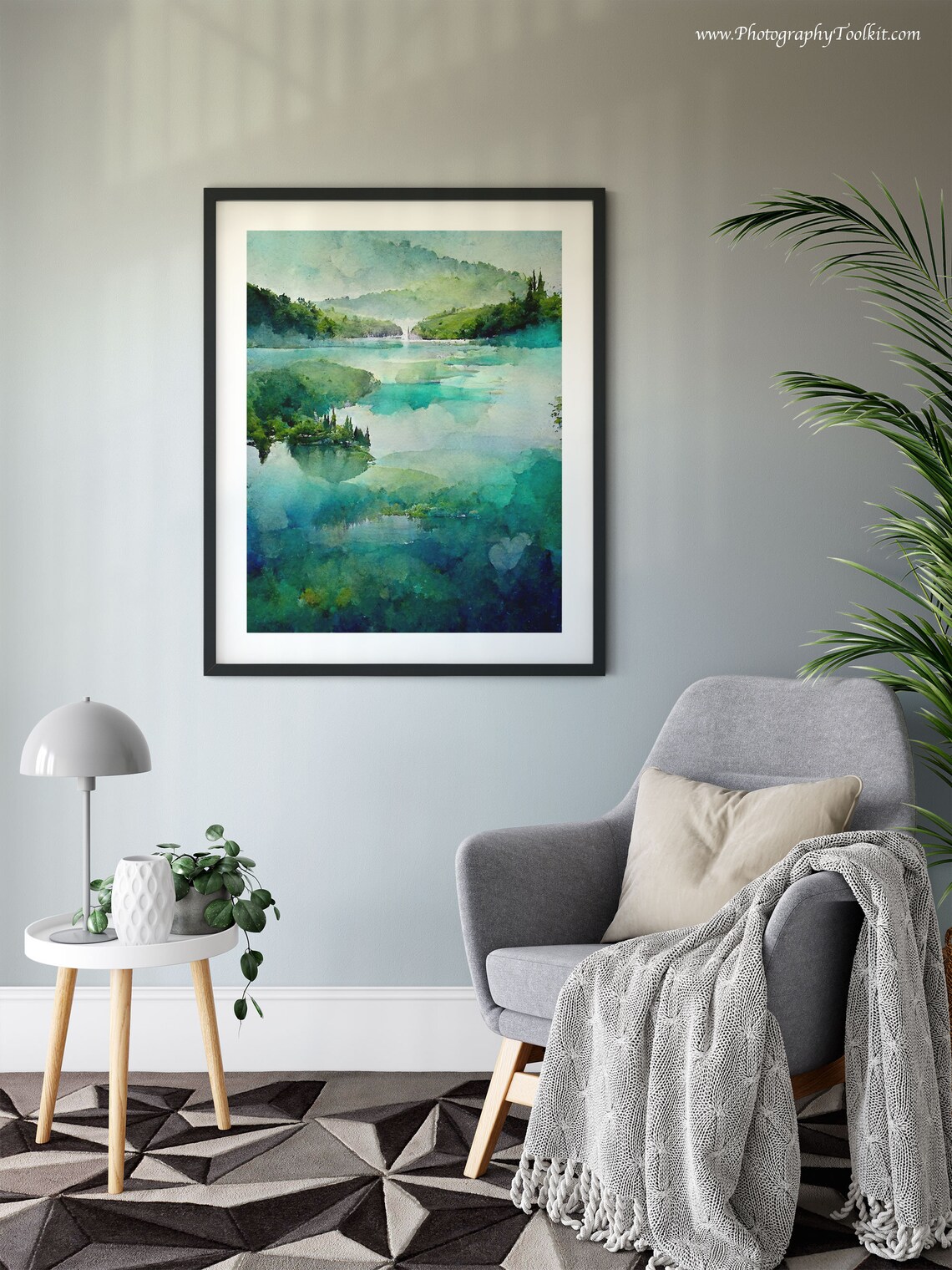 Plitvice Lakes Misty Emerald Lake Scenic Serene Watercolor Poster - Image 6