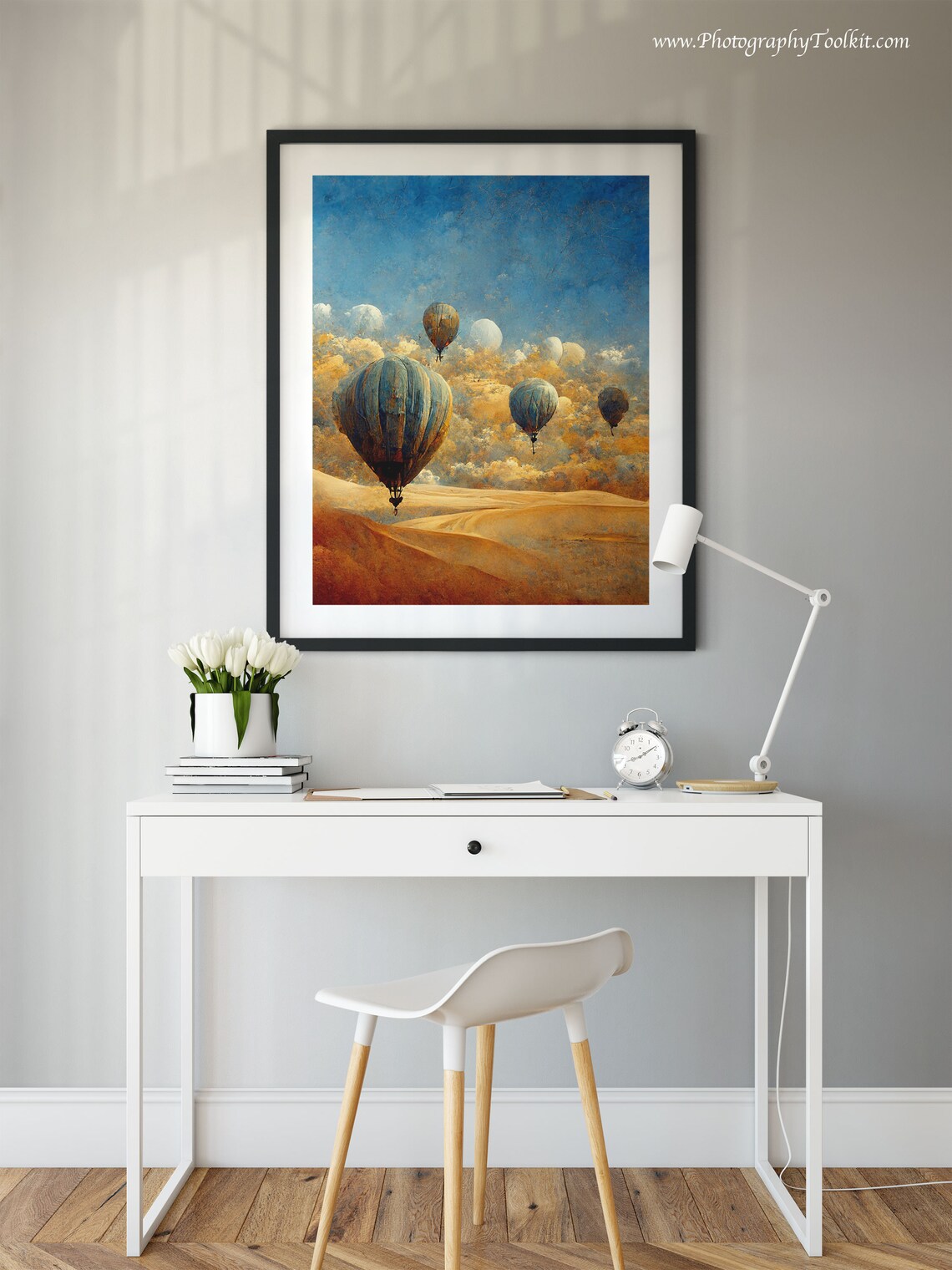 Hot Air Balloons Over Desert Dunes Vintage Sky Journey Poster - Image 2