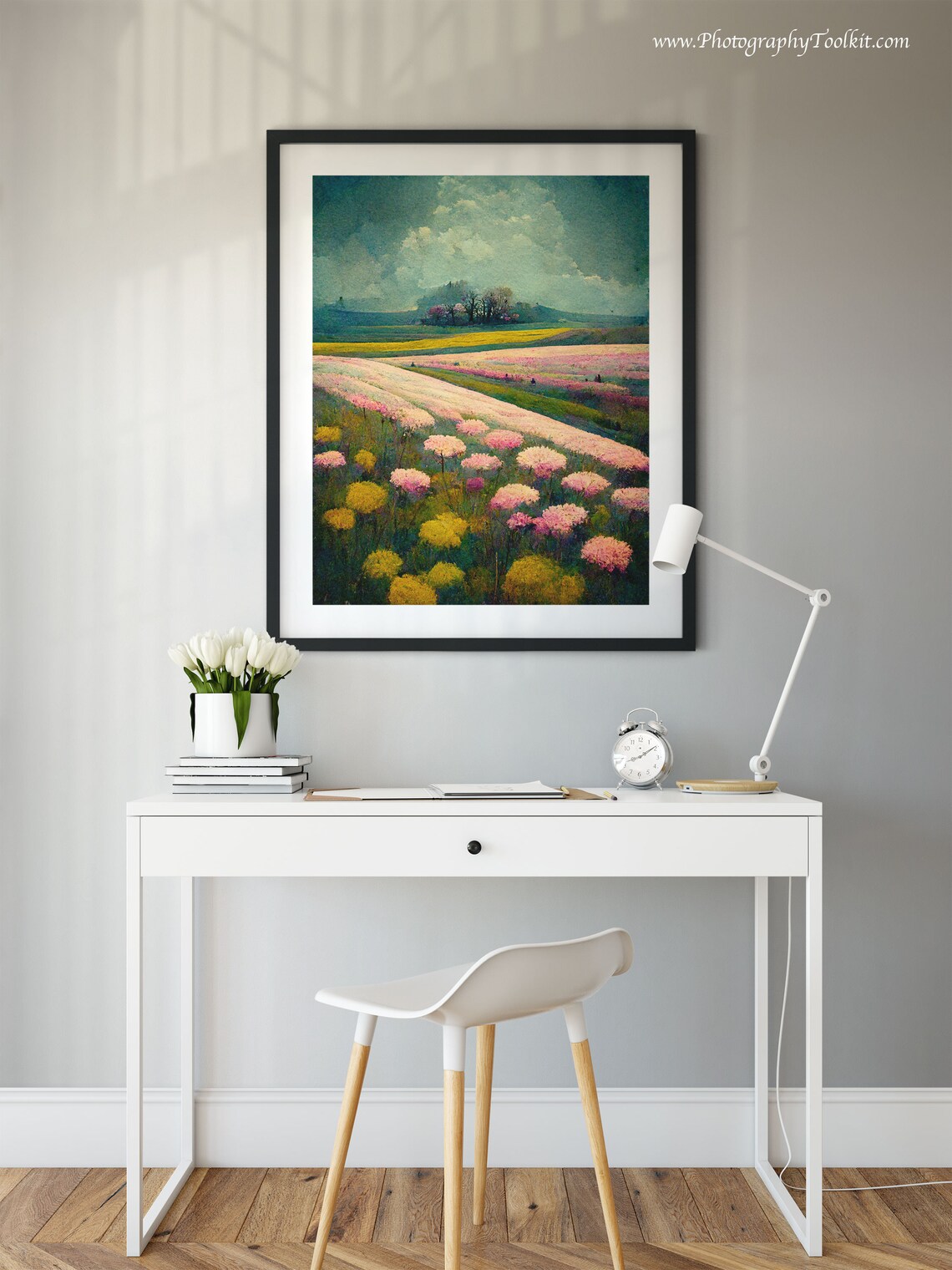 Pink and Yellow Wildflowers Blanketing Rolling Hills Colorful Poster - Image 2