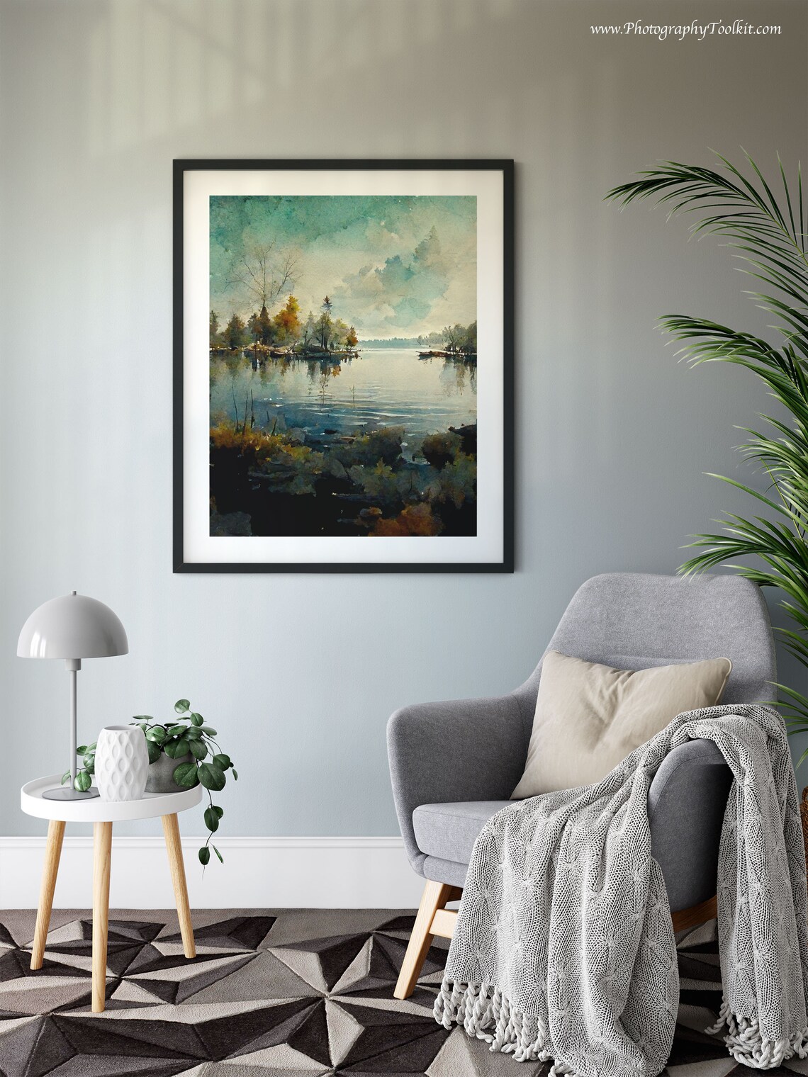 Calm Lake Watercolor Trees Reflected Peaceful Shore Nature Art Poster - Image 6