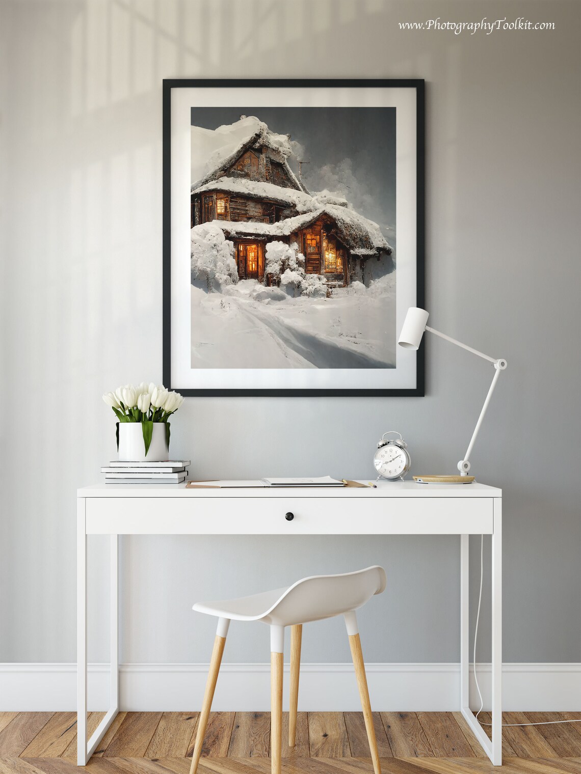 Vintage Cottage Rustic Winter Landscape Art Print - Image 2