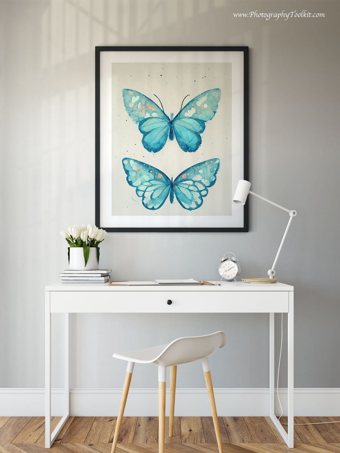 Blue Watercolor Butterfly Pair Entomology Botanical Nature Poster - Image 2