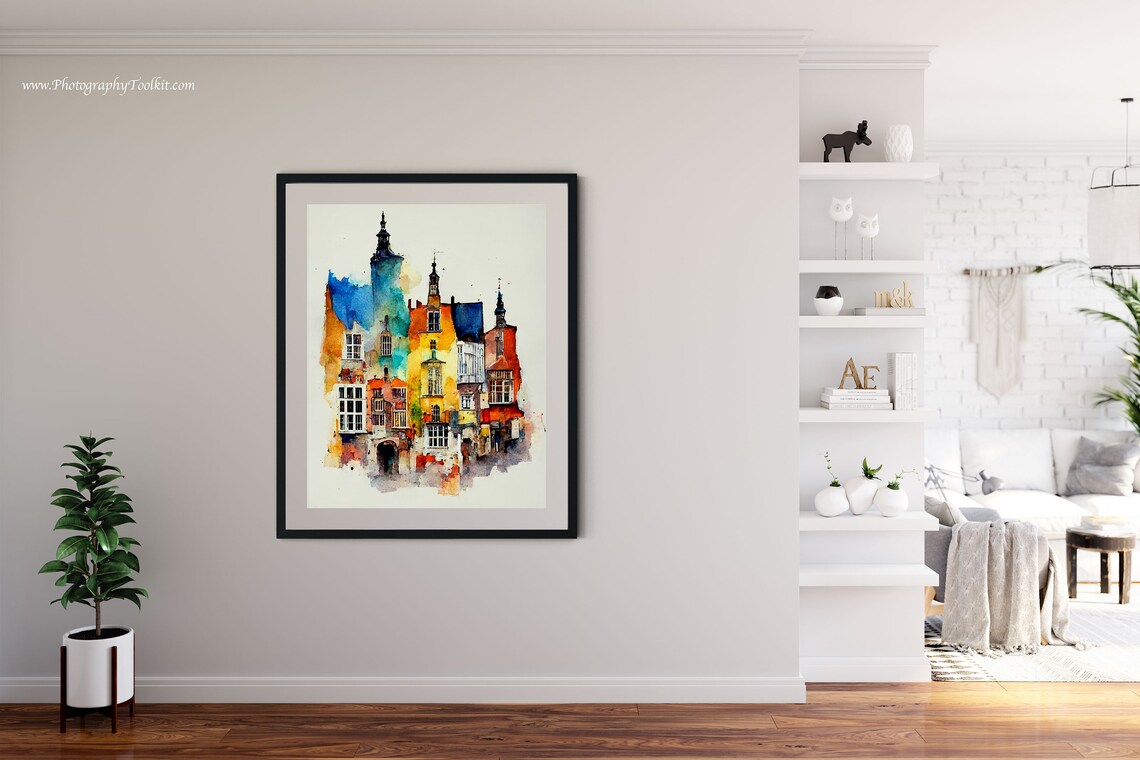 Bruges Belgium Medieval Facades Church Towers Watercolor Poster - Image 4