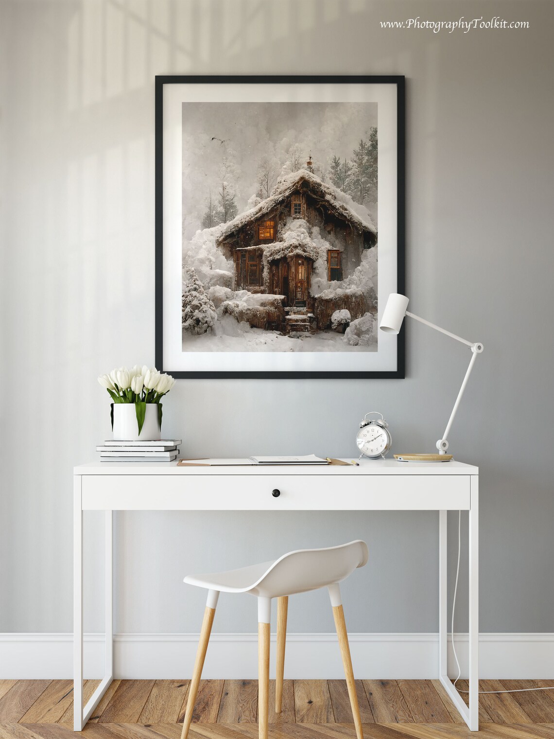 Vintage Cottage Winter Forest Landscape Art Print - Image 2