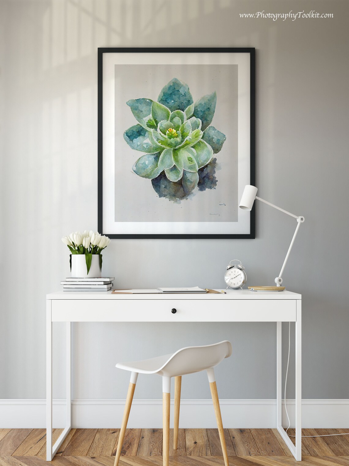 Watercolor Succulent Top View Teal Green Minimal Plant Poster - Image 3