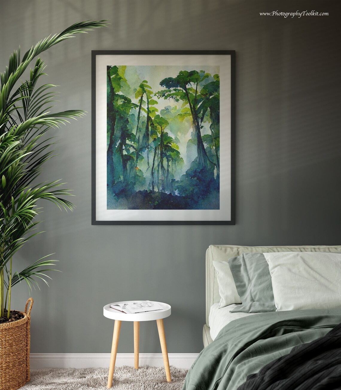 Tall Misty Green Trees in a Quiet Woodland Watercolor Landscape Poster - Image 3