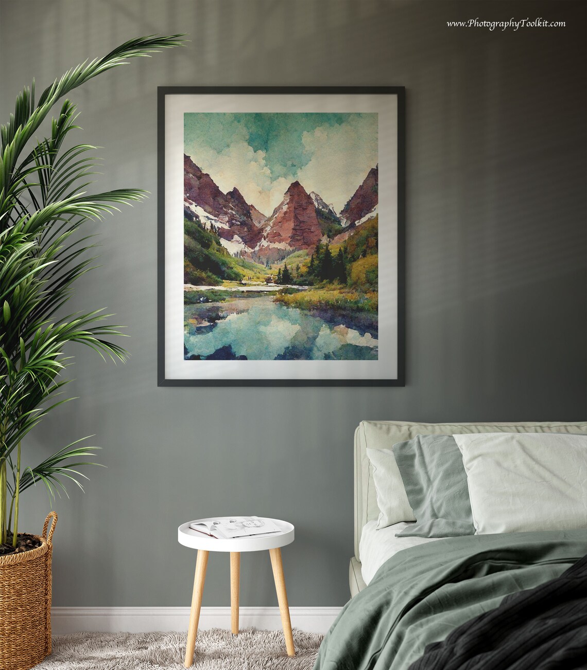 Maroon Bells Colorado Red Peaks Alpine Lake Watercolor Poster - Image 3