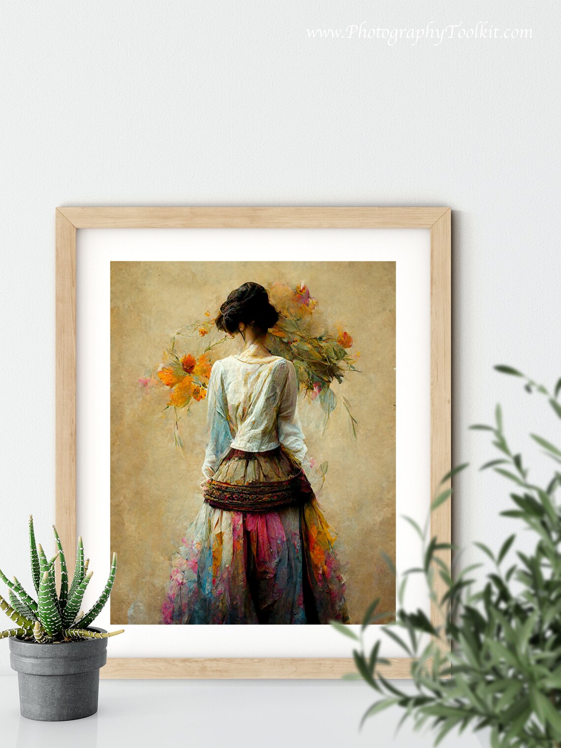 Peasant Woman Carrying Wheat Watercolor Rustic Portrait Poster - Image 5