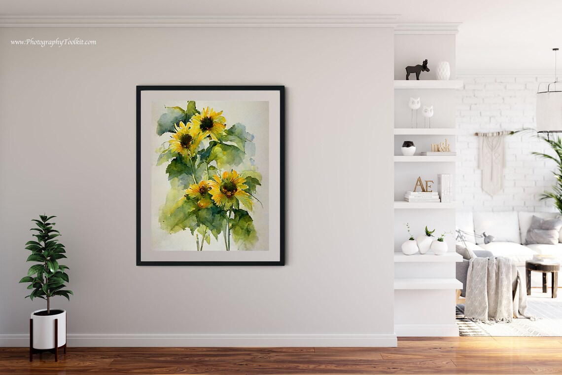 Sunflower Watercolor Botanical Home Decor Art Print - Image 2