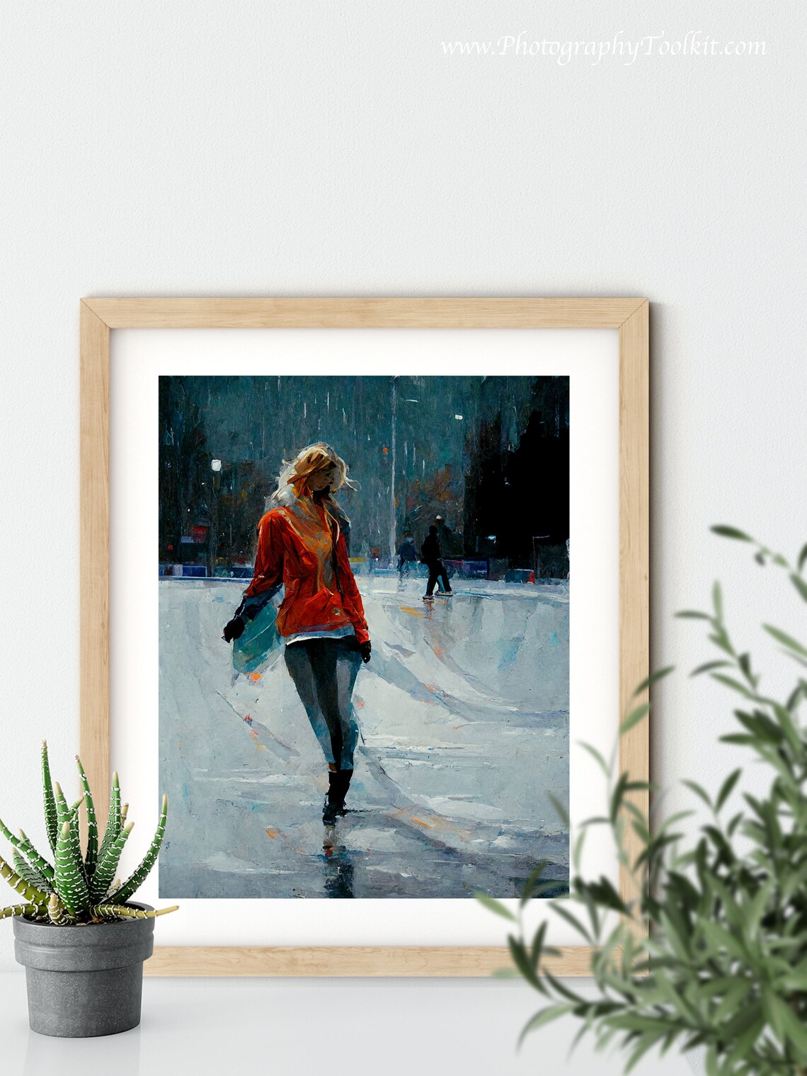 Blonde Woman Ice Skating Under Night City Lights Impressionist Poster - Image 5