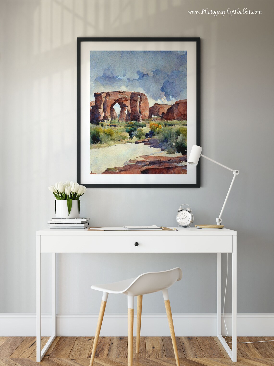 Red Rock Arch Desert Watercolor Natural Stone Formation Scenic Poster - Image 2