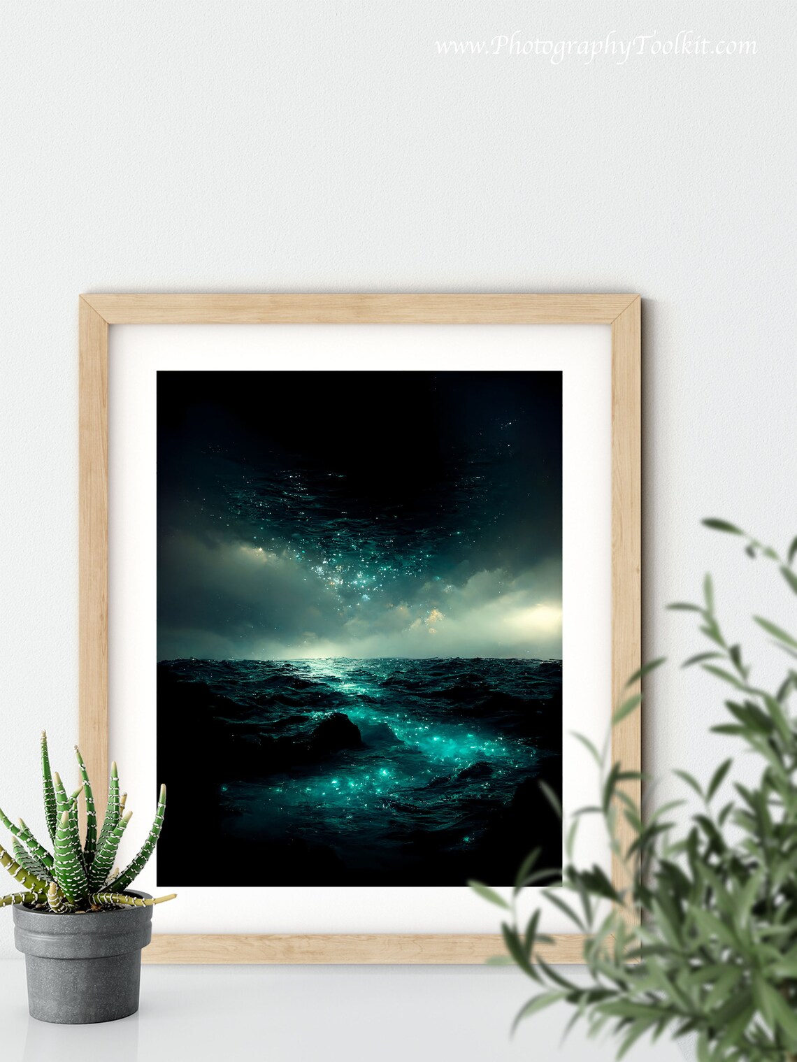 Dark Ocean Night Glowing Waves Electric Seascape Scenic Poster - Image 5