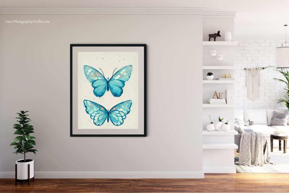 Blue Watercolor Butterfly Pair Entomology Botanical Nature Poster - Image 4