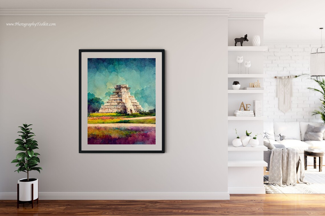 Chichen Itza Travel Print, Maya Pyramid Watercolor - Image 4