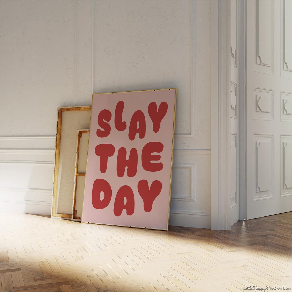 Slay The Day Red Bold Bubble Letters Sassy Motivation Poster