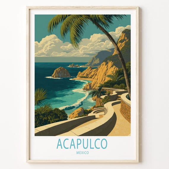 Acapulco Mexico Travel Poster Wall Art Print Home Decor Birthday Gifts Wedding Present Personalised