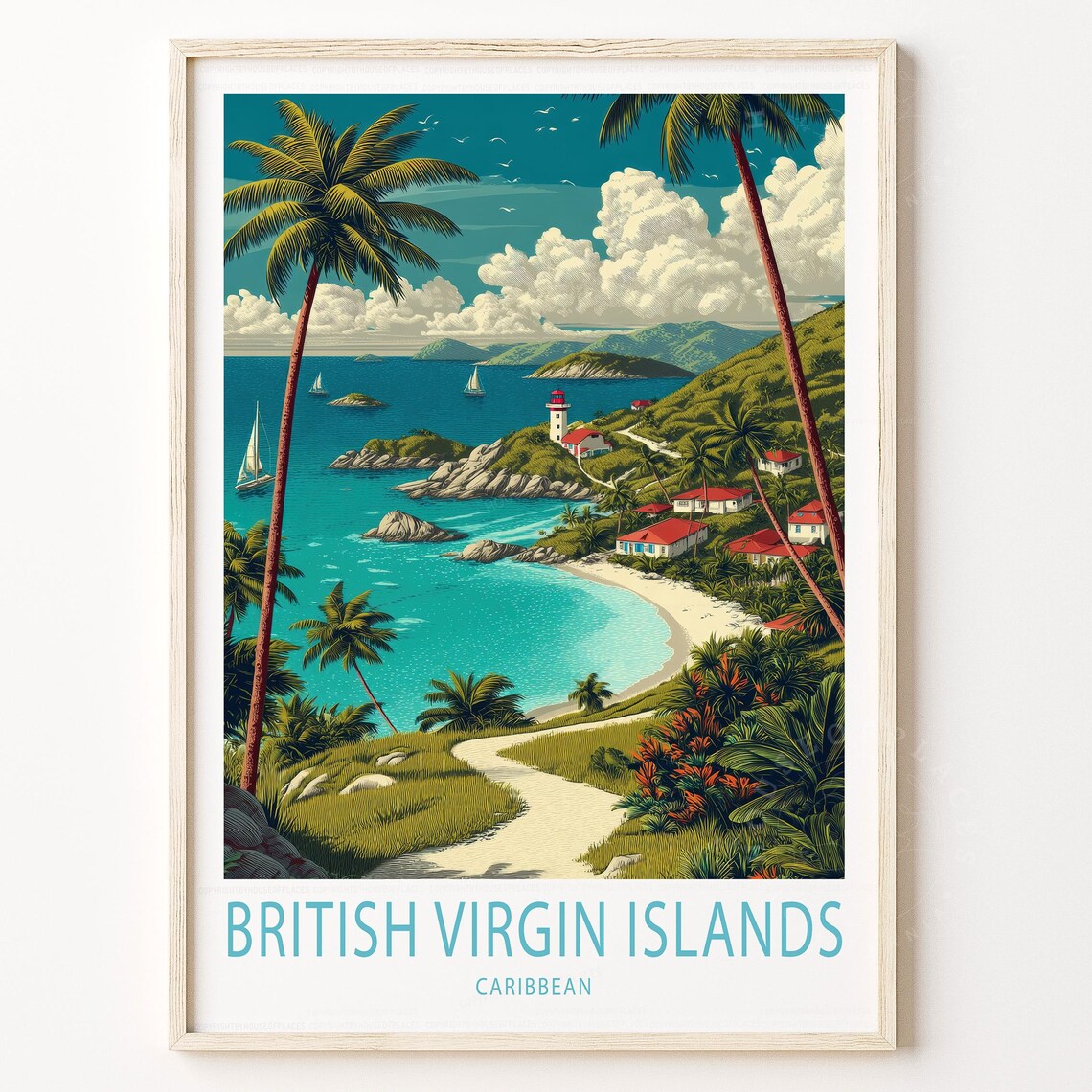 British Virgin Islands Caribbean Sailing Coast Lighthouse Cove Poster