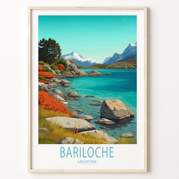 Bariloche Argentina Turquoise Lake Andes Peaks Travel Poster