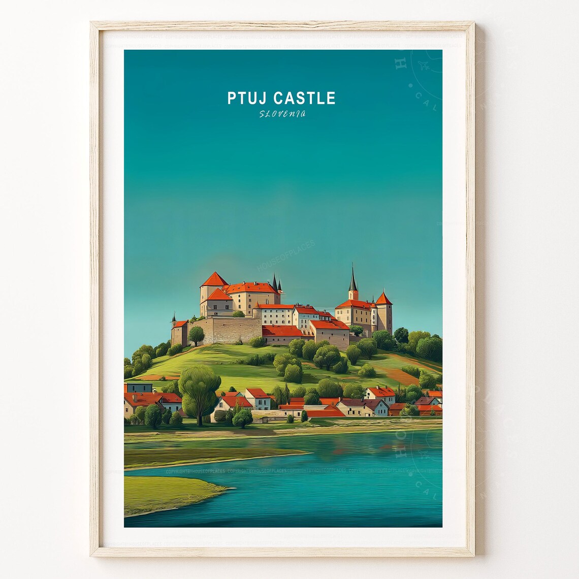 Ptuj Castle Slovenia Hilltop Fortress Vintage Travel Poster Art